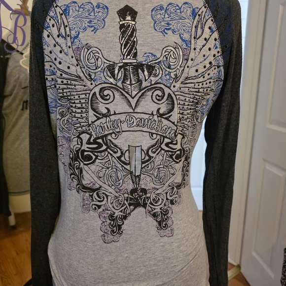 Harley-Davidson Gray and Black Long Sleeve Tee - Picture 2 of 4